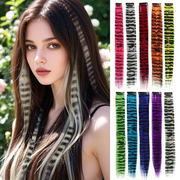 45cm/18" Feather Hair Extension Clip-In Hidden Hairpiece, Gothic Style Black Striped Texture, Multi-Color Festive, Suitable For Beginners, Natural Looking Synthetic Fiber For Christmas, Carnival, Role Play, Party, Birthday