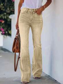 Jeans casuales y versátiles con bolsillos y piernas acampanadas para mujer