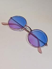 1 chiếc kính thời trang tròn có hiệu ứng chuyển màu ombre, kính thời trang gọng kim loại phong cách hoàng hôn đại dương dễ thương cho ngày lễ tình nhân cho kỳ nghỉ hè trên bãi biển, ngoài trời, kính mát du lịch gọng tròn quá khổ phong cách cổ điển cho trang phục đi chơi, trở lại trường - Vàng - Xem 34
