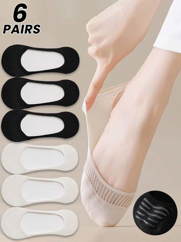 1/2/4/6 Pairs Women No Show Socks, Breathable Mesh Thin Boat Socks, Summer Invisible Non-Slip Liner Socks For Flats