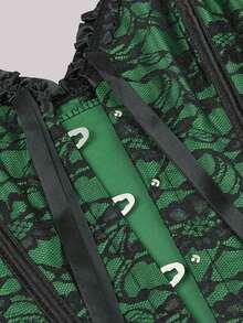 Vintage Lace-Up Backless Corset Top, Tight-Fitting Bustier With Boning, Waist Cincher With Tie-Back, Suitable For New Year Party, Valentine's Day, Holiday, Halloween Costume - Green - View 4