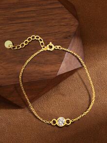 1pc S925 Sterling Silver Circle Zirconia Bracelet, With Synthetic Zirconia, Elegant Accessory For Daily Wear, Wedding, Party, Gift. Low Allergenic, Symbolizing Good Luck, Perfect Gift For Family And Friends