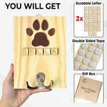 1pc Personalized Dog Leash Wall Mount Holder, Customizable Name Wooden Pet Collar & Key Storage Hanger Rack, Home Decor, Great Gift For Dog Owners