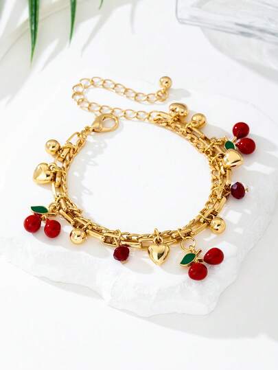 1 pièce Bracelet femme avec décoration asymétrique de coquillage, vibrant rouge cerise et pomme, bracelet et cheville papillon multicolore pour un port quotidien
