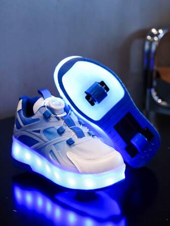 GUANGLAN Zapatos con luces LED recargables por USB, zapatillas luminosas de 7 colores cambiantes, superficie de malla, adecuadas para primavera/verano/otoño, zapatos de patinaje en línea para niños, adolescentes, niños, niñas, estudiantes, zapatos deportivos, zapatillas chunky con ruedas