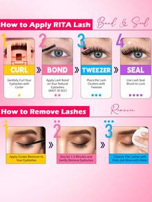 RITALASH 280pcs D Curl Christmas Gift Cluster Lash Kit DIY Eyelash Extensions Long Individual Lashes Mixed Tray Lash Clusters Extensions DIY Cluster Lash At Home With Bond And Seal Applicator Cluster Lash Remover And Lash Brush - Black - View 6