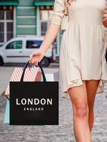 2 件/套亚麻手提袋，包括一个“LONDON ENGLAND”字样印刷手提袋和一个印刷小袋子，字母，花朵，个性化礼品包装，小袋子和大袋子组合，适合婚礼，生日，海滩，假期，是送给女性，母亲，老师，朋友，伴娘，大袋子，学生和返校的完美礼物