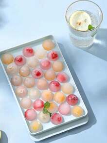 Molde de cubitos de hielo redondo de 33 celdas con tapa, molde de bolas de hielo de plástico, fabricante de bolas de hielo esféricas, caja de hielo con tapa, molde de cubitos de hielo de plástico para congelador, molde creativo de bolas de hielo - Multicolor - Ver 2