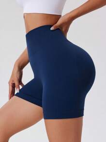1pc Women's Solid Color Yoga Tight Shorts, Women Outdoor Sports Shorts