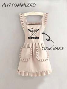 1pc Customized Printed Apron, Elegant Ladies Customized Printed Apron, Waterproof And Stain-Resistant, Cute Lace Skirt Apron, Black Anti-Stain Apron, Sleeveless Apron, Suitable For Home, Kitchen, Nail Salon, Cooking, Baking, Nail Salon, Ladies Workwear, Coffee Smock, Household Cooking Cleaning Sleeveless Bib Apron, Customizable Text And Personalized Photo Cooking Supplies, Washing Gloves - Multicolor - View 13