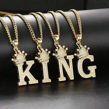 Collar con colgante de letra con corona de circonita para hombres y mujeres, collar de cadena con inicial tipo hip hop, regalo de joyería para mejores amigos - collar - Ver 6