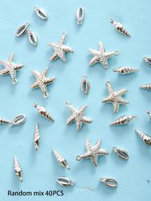 40pcs Random Mixed Plastic CCB Beach Ocean Holiday Starfish Shell Fashion Bracelet Necklace DIY Accessories - Silver - View 3