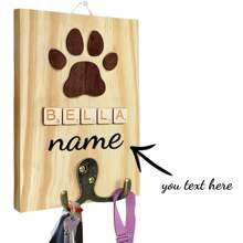 1pc Personalized Dog Leash Wall Mount Holder, Customizable Name Wooden Pet Collar & Key Storage Hanger Rack, Home Decor, Great Gift For Dog Owners