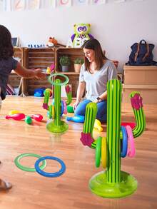 5 Piece Cactus Ring Throwing Game Set, Inflatable Cactus, Inflatable Party Props, Target Throwing Game, Indoor And Outdoor Games For Families, For Hawaiian Party Decoration Pool Games - Green - View 5