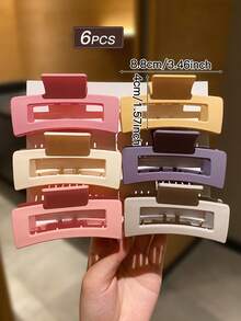 6件暖色时尚简约方形发夹发爪，适合日常发型，礼物发饰 - 彩色 - 查看 5