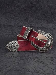 1pc Women's Vintage Belt, BOHO Punk Western Stylish Metallic Carved Floral Belt, Suitable For Jeans, Parties, Music Festivals