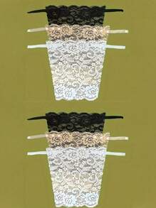 3 Pieces Elegant Floral Anti-Glare Bra Pad - Stylish And Comfortable Lingerie Enhancer, Women's Lace Knit Filling, One-Piece Anti-Walking Bandeau Artifact, Lace Women's Seamless Delicate Cropped Sexy Strapless Invisible Bra.(Due To Different Batches, The Number Of Product Buttons May Vary Slightly)