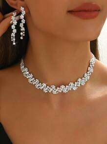 3pcs/Set Women Jewelry Set - Necklace, Earrings, Geometric Pattern, Elegant Bridal Accessory, Suitable For Party And Wedding