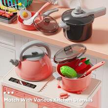 33pcs/44pcs/66pcs/76pcs Children Kitchen Playset, Suitable For Boys And Girls, Includes Cooking Utensils, Mini Stove, Rice Cooker, Fruits, Mixing, Stir-Frying, Cutting Vegetables And Musical Tableware Simulation