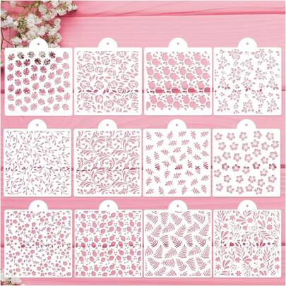 12 Adet Kurabiye Şablonları Pişirme İçin Kraliyet Buzlanma Yaprak Şablonu Airbrush Çiçek Ebegümeci Asma Gül Şablon Şablonları Kek Şablonları Dekorasyon Tereyağlı Krema