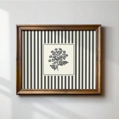 1 pieza Impresión en lienzo de cartel botánico floral a rayas vintage sin marco/con marco, arte decorativo minimalista retro de flores de granja rústica para sala de estar, dormitorio, apartamento, decoración del hogar moderna