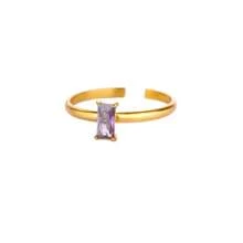 1 pièce Bague de pierre de naissance en zircone pour femme, en acier inoxydable couleur or, bague ajustable minimaliste, cadeau de bijouterie pour Noël et anniversaire