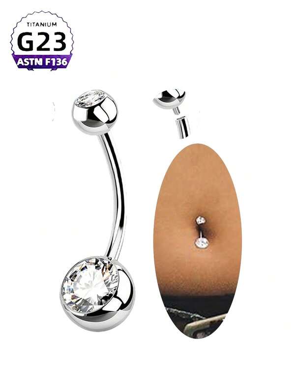 CatDObo Inele de titan pentru buric, 14G G23, titan solid, zirconiu cubic fațetat, inele pentru buric, bijuterii pentru piercing pentru buric, inele pentru buric cu filet intern, bijuterii pentru piercing pentru buric de 14G, inele pentru buric, bijuterii pentru piercing pentru buric pentru femei și bărbați