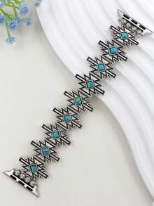 1 pieza Brazalete de estilo bohemio compatible con la correa del de 38 mm, 40 mm, 41 mm, 42 mm, 44 mm, 45 mm y 49 mm, con diseño de parches retro, relámpago y turquesa, regalo perfecto para San Valentín, uso diario u ocasiones especiales, compatible con Series Ultra 1, 2, S10, SE, 9, 8, 7, 6, 5, 4, 3, 2, 1 - Plateado - Ver 3