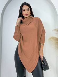 Swisz Women's Winter Poncho Knit Long Sleeve V-Neck Sweater With Scarf - 藕粉色 - 查看 2