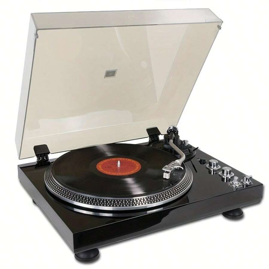 Record Player Vintage Turntable For Vinyl Records, Belt-Driven Turntable, Pre Ampufier, 33 Or 45 78 RPM, RCA Line Lp Vinyl Players For Sound, Aluminium Platter Piano High Gloss Black
