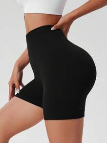 1pc Women Plain Color Yoga Compression Tight Shorts, Outdoor Sports Shorts
