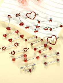 2pcs 14G Nipple Rings For Women Stainless Steel Heart Butterfly Moon CZ Flower Barbell Nipple Rings Set Cute Nipplerings Piercing Jewelry For Daily Wear Party Summer Beach