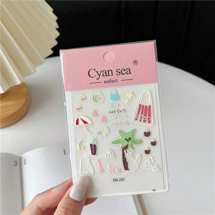 可爱的青苹果果冻树脂贴纸，DIY笔筒，电脑，手机装饰，夏季海洋元素，计划簿剪贴簿贴纸 - 彩色 - 查看 9
