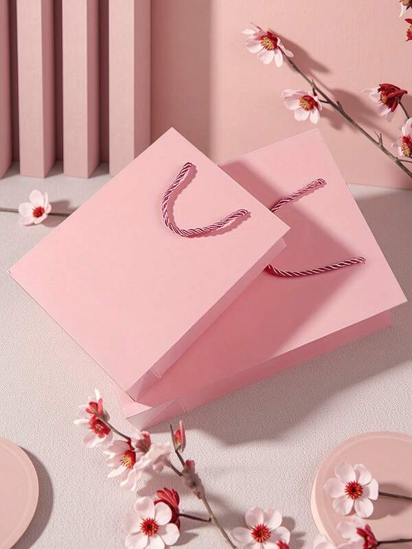 10pcs Pink Paper Tote Bags, Jewelry, Jewelry, Clothing Store, Cosmetics, Souvenir Packaging, Gift Bags, Gift Bags