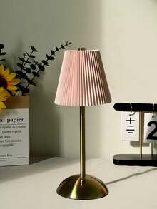1pc USB Charging, Touch Control 3-Color Dimmable Pleated Fabric Bedside Lamp, LED Desk Metal Decor Ambient Lamp, Suitable For Living Room, Dining Room, Bedroom, Office, Holiday Gift (Built-In 18650-1200mAh Battery) - Multicolor - View 9