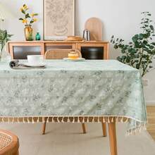Mantel floral de algodón con pequeñas margaritas al estilo coreano, decoración de mesa de té, cubierta de mesa rectangular para cocina, boda, comedor - Borlas blancas florales - Ver 8