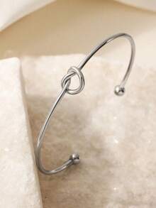 1pc Minimalist Twist Knot Design Metal Bangle, Adjustable Size Twisted Braided Bracelet, Versatile Accessory For Women - Twist Design - View 11