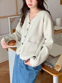 Alicedudu كارديجان نسائي بياقة على شكل حرف V، موسم الخريف/الشتاء