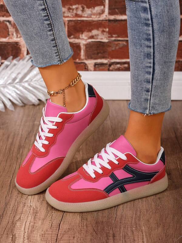 Women's Plus Size Comfortable Lace-Up Sports Sneakers, Flat Platform Casual Shoes For All Seasons