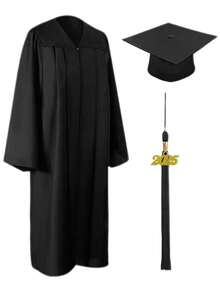 2pcs/Set Student Graduation Gown With Zipper, 1pc Black Tassel Graduation Cap, Unisex Graduation Gown & Set - Black - View 5