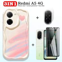 Protector de pantalla 3 en 1 para Redmi A5 - Película cerámica mate, película de privacidad, película para lente de cámara; Funda Jelly 2 en 1 Dopamine para Redmi A5 - 6# 3 en 1 - Ver 2