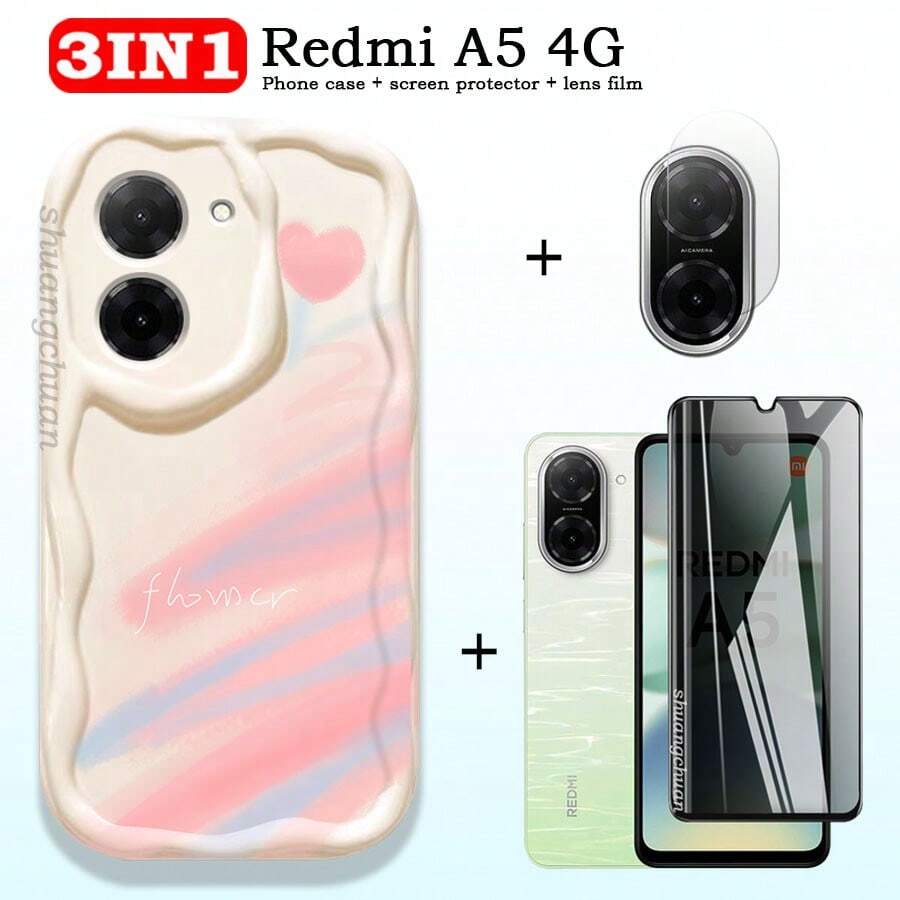 Protector de pantalla 3 en 1 para Redmi A5 - Película cerámica mate, película de privacidad, película para lente de cámara; Funda Jelly 2 en 1 Dopamine para Redmi A5