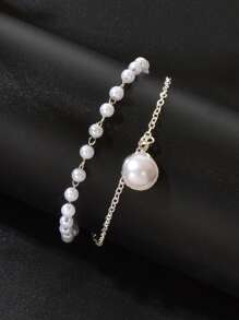 1 Stück Boho Chic Fußkette mit Perlen-Doppelkette, silberne Rundanhänger, einstellbar für Frauen