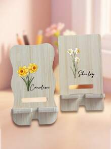 Soporte multifuncional personalizado de madera para teléfono/tableta, diseño sencillo, nombre personalizado, ideal como soporte para ver series y películas