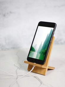 1 件简约木质手机支架，适用于卧室、客厅、办公桌、桌面、平板电脑休闲手机支架、床边手机架 - 黃色 - 查看 2