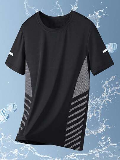 Herr sommar snabbtorkande silkeslen andningsbar t-shirt, avslappnad mångsidig lätt kortärmad, bekväm för sport och utomhusbruk