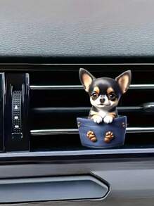 1pc 2D Cute Chihuahua/Yorkie Breed Dog Car Air Vent Clip Aroma Diffuser, Cartoon Decor Gift, Car Interior Accessory, Clip-On Air Freshener - Acrylic Fragrance Diffuser