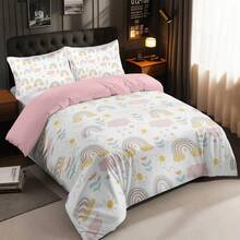 3 件套床上用品套件（1 * 羽绒被套 + 2 * 枕套，不含填充物），时尚大号和超大卡通彩虹图案系列印花卧室床上用品套件，适合客房、卧室和男女