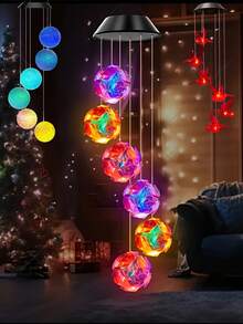 Solar Color Changing Wind Chimes With RGB Rose Ball - Outdoor Garden Decoration, Suitable For Garden, Courtyard, Villa, Park Landscape Light Hanging Lamp Gift For Mon - Color - View 4