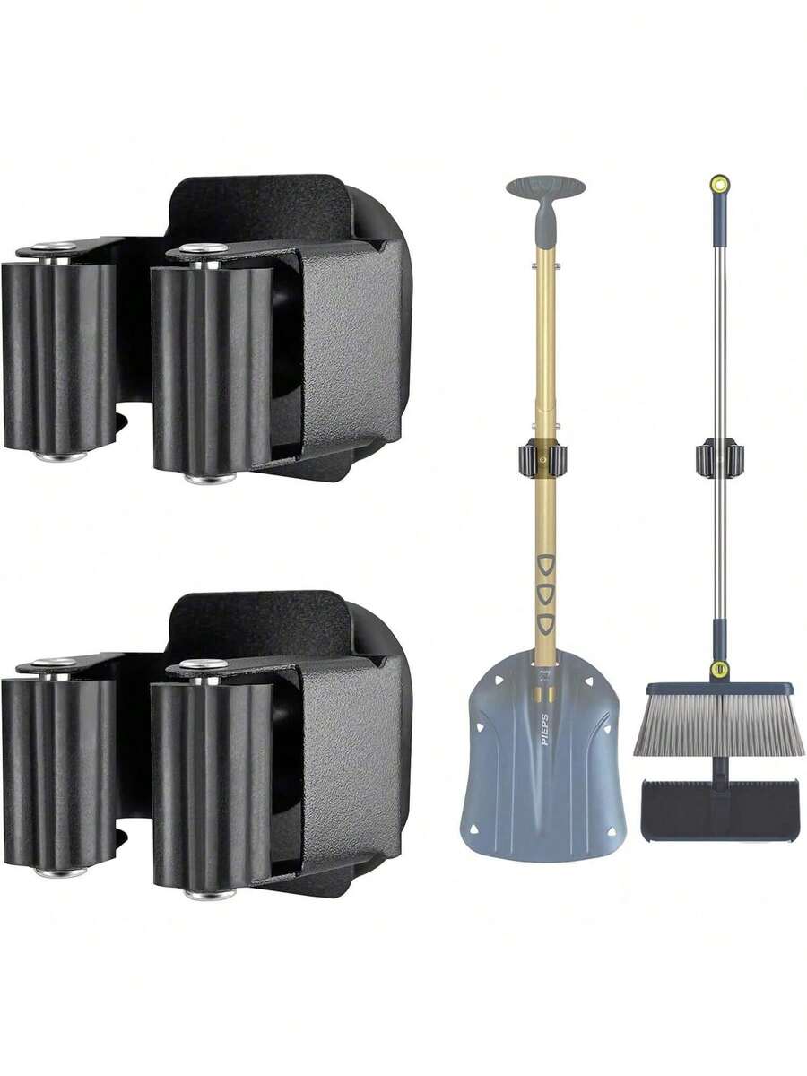 2 piezas de Soporte para escoba y trapeador magnético de montaje en pared mejorado, organizador de pared sin taladro para caravana o remolque, de alta resistencia y ahorro de espacio, color negro - Negro - Ver 1
